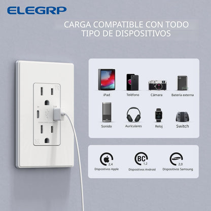 ELEGRP TOMACORRIENTE POLARIZADO CON PUERTOS USB A Y C DE 15A