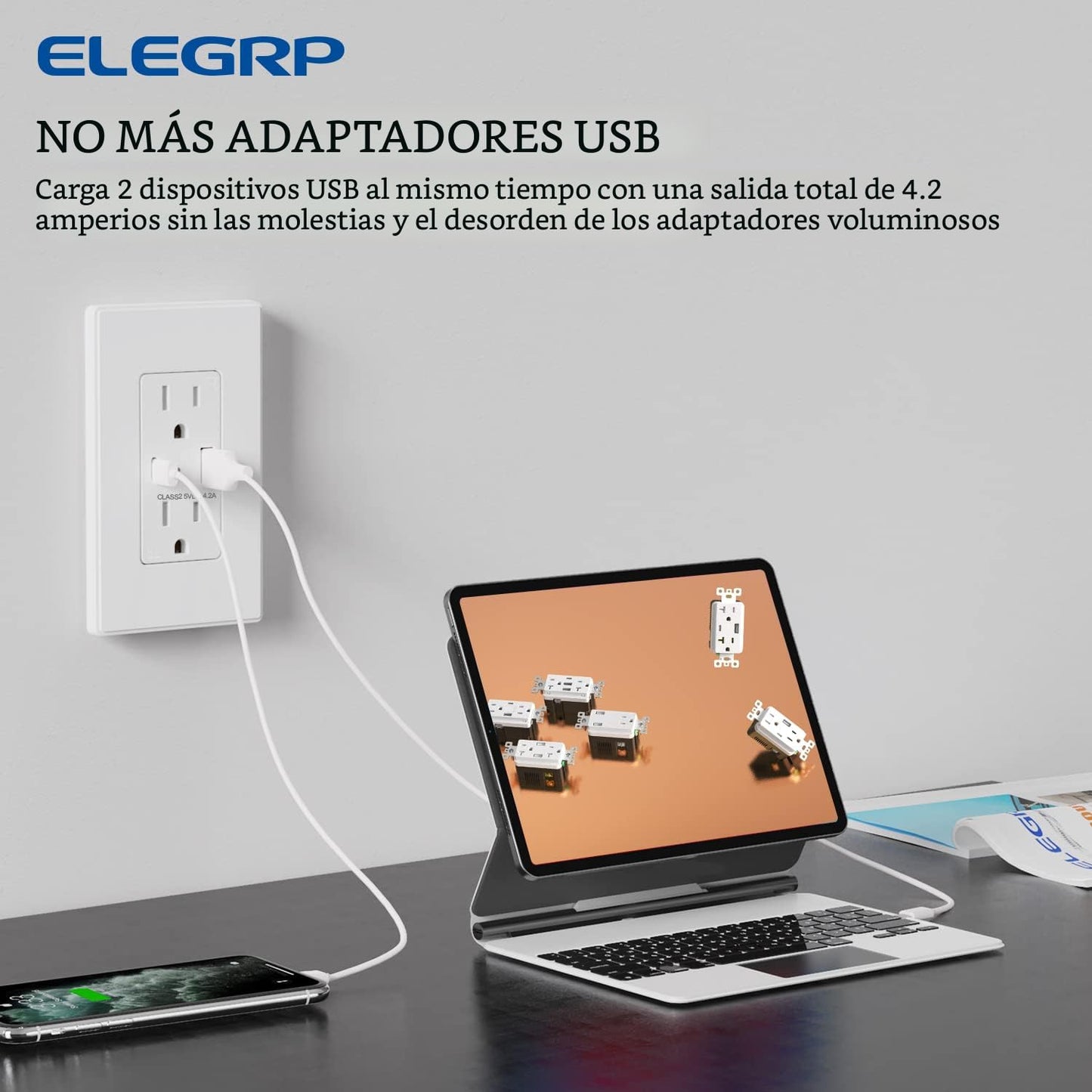 ELEGRP TOMACORRIENTE POLARIZADO CON PUERTOS USB A Y C DE 15A